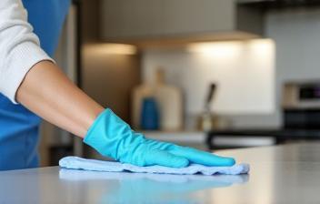 Sterling cleaner scrubbing a kitchen counter